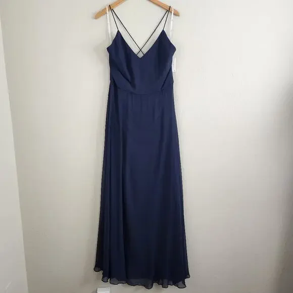 Nordstrom Thread Midnight Chiffon Criss Cross Back A-Line Maxi Gown Plus 14 - Picture 3 of 11